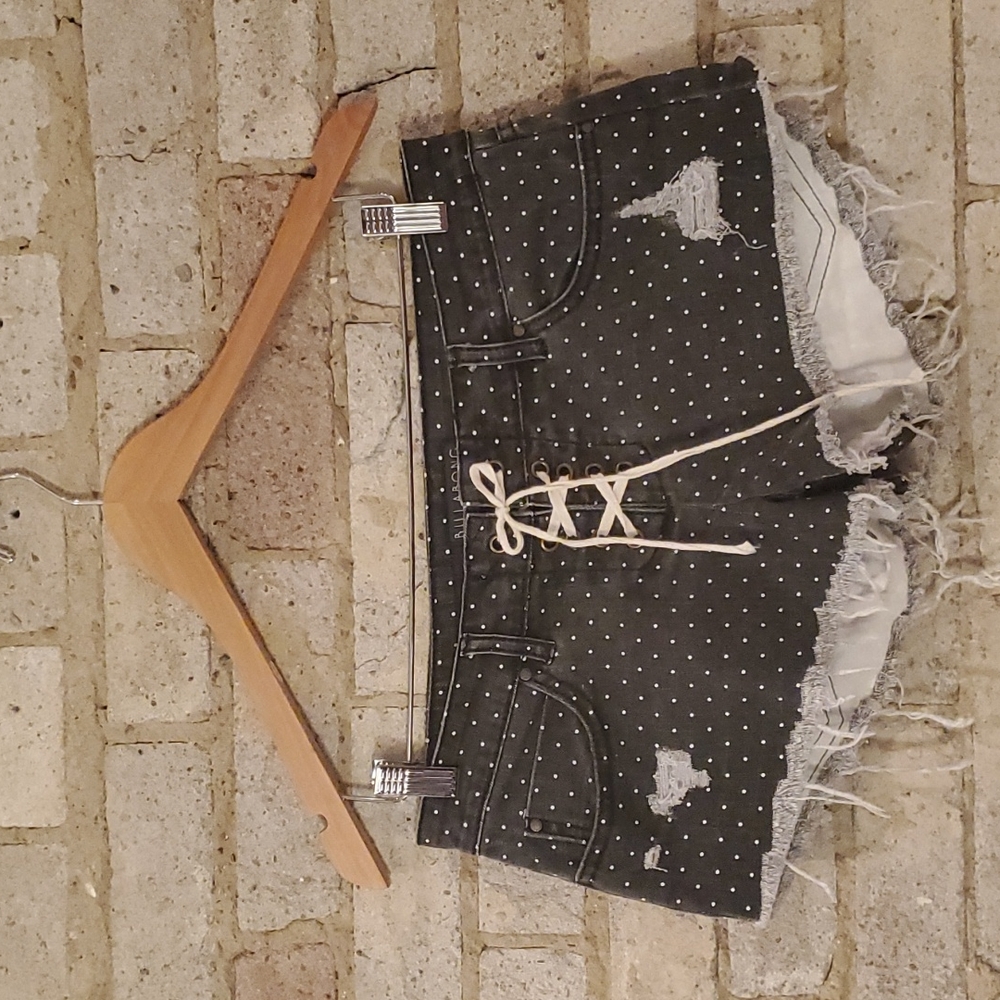 Billabong Shorts, Black, Polkadot, Cut-off, Distressed Jean Shorts. Size 5.